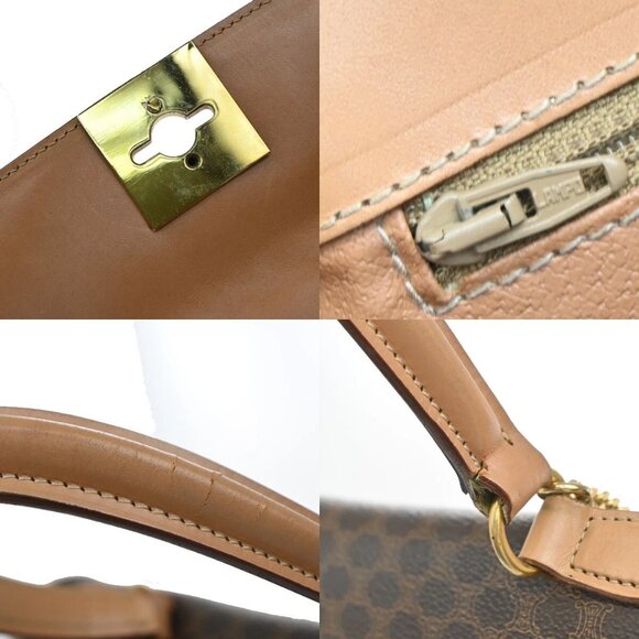 CELINE Logo Macadam Pattern Hand Bag PVC Leather Brown Gold Italy 04EF233 - Picture 7 of 14